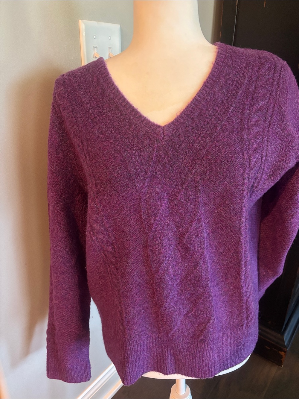Talbots Purple V-Neck Cable Knit Sweater